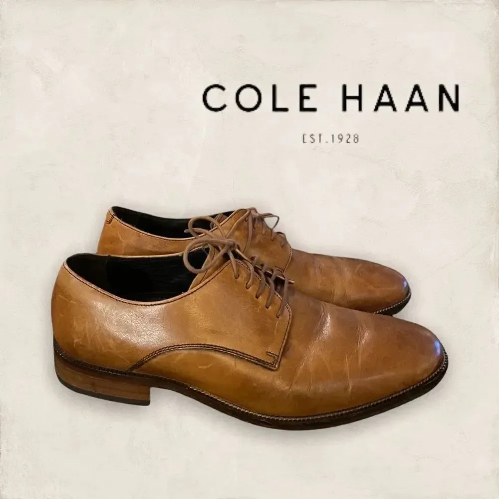 Cole Haan Men's Williams Plain Toe Oxford Tan Leather Dress Shoes